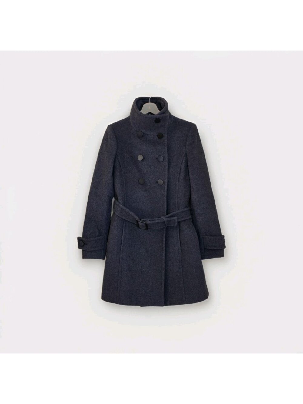 Babaton Wool Cashmere Blend Coat S Gray DB Buttons Stand Up Collar Belted Lined